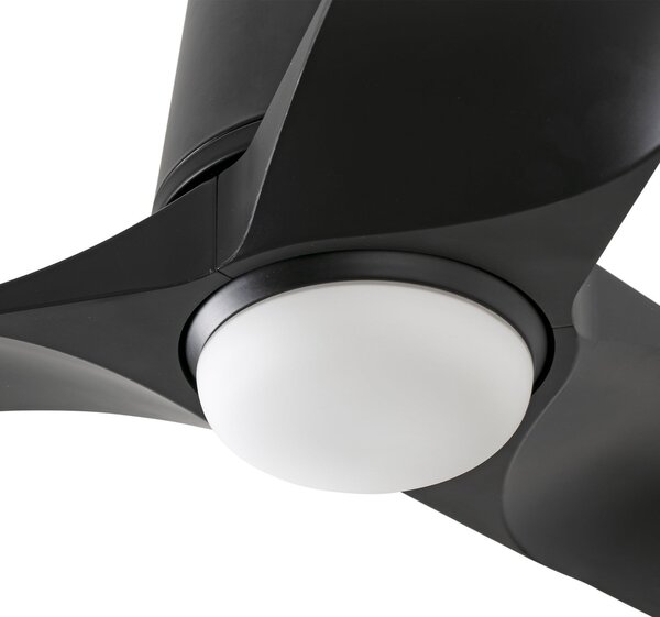 FARO BARCELONA LED таванен вентилатор Hey, черен, DC, тих, Ø 90 cm, CCT, Затъмняване, Черен, Дневна/трапезария, Пластмаса, Модерен