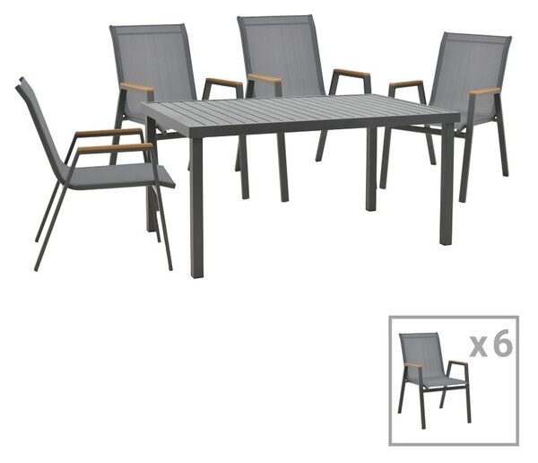 Комплект 7 бр. градинска маса и столове Азелия-Клитон Сив 77x55x94 см
