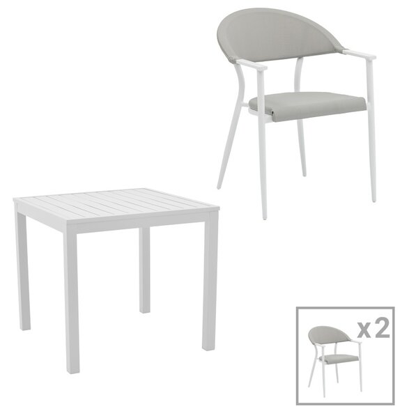 Комплект от 3 части градинска маса и столове Kliton Pino от бял алуминий 80x80x74 cm