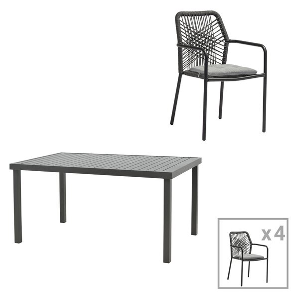Херсон-Клитон Pako World Антрацит 150x80x74 cm, Комплект градинска маса и столове от 5 части Херсон-Клитон Pako World Антрацит 150x80x74 cm