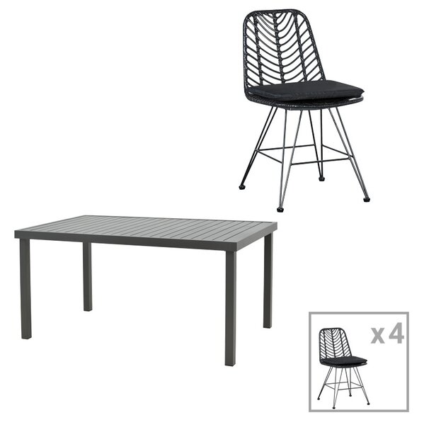 Naoki-Kliton C Pako World Anthracite 150x80x74 cm, комплект градинска маса и столове от 5 части