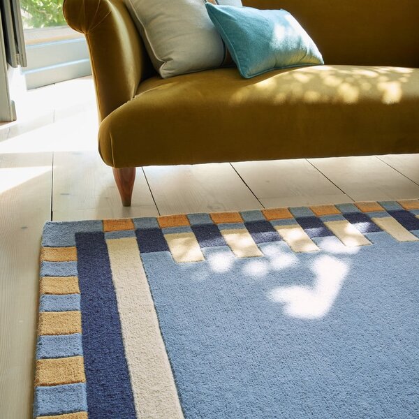 Син ръчно изработен вълнен килим 120x170 cm Kai Wool Border – Flair Rugs