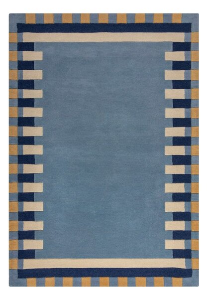 Син ръчно изработен вълнен килим 120x170 cm Kai Wool Border – Flair Rugs