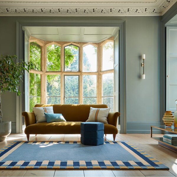 Син ръчно изработен вълнен килим 120x170 cm Kai Wool Border – Flair Rugs