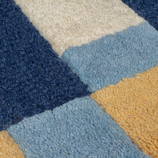 Син ръчно изработен вълнен килим 120x170 cm Kai Wool Border – Flair Rugs
