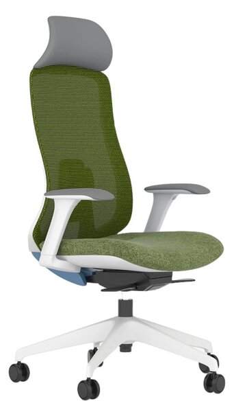 Работен стол Antares DARIO GREEN, до 120кг, дамаска/мрежа, синхронен механизъм, коригиране на дълбочината, заключване в позиция, лумбална опора, ергономичен, зелен