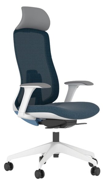 Работен стол Antares DARIO BLUE, до 120кг, дамаска/мрежа, синхронен механизъм, коригиране на дълбочината, заключване в позиция, лумбална опора, ергономичен, син