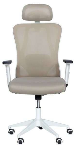Работен стол Carmen 7588, до 120кг, мрежа, ергономичен, полипропиленова база, лумбална опора, бежов