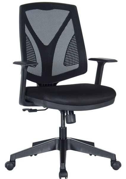 Работен стол RFG Joy 001 W, до 120кг. макс тегло, меш дамаска, алуминиева база, опора за глава, лумбална опора, заключване в работна позиция, черен