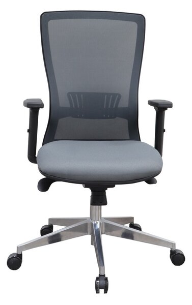 Работен стол RFG Ergo 06 W (ARYA 06/CR03/NFILE05), до 120кг, дамаска/меш, хромирана база, Synchro механизъм, коригиране на височината, лумбална опора, ергономичен, сив