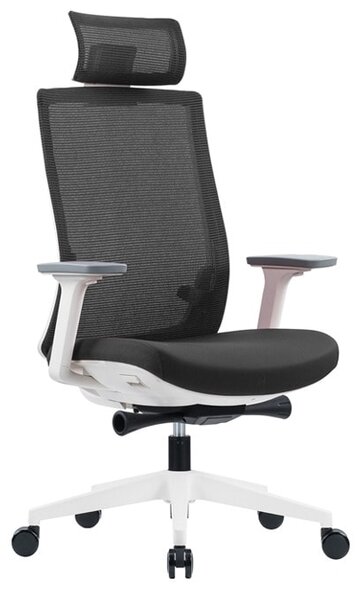Работен стол Meteor White HB, до 130кг. макс тегло, дамаска, ергономичен, пластмасова база, лумбална опора, сив