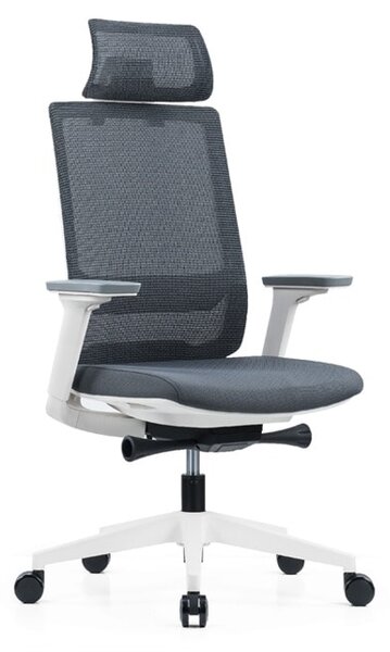 Работен стол Meteor X White HB, до 130кг. макс тегло, дамаска, ергономичен, пластмасова база, лумбална опора, сив