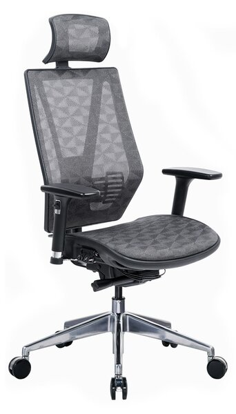 Работен стол RFG TECH@LINE, до 250кг, меш, алуминиева база, Multi-function механизъм, коригиране на височината и дълбочината, лумбална опора, заключване на облегалката, сив