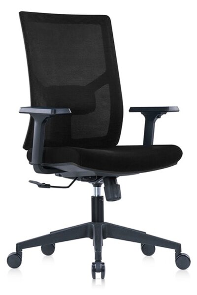 Работен стол RFG Snow Black W, до 120кг, дамаска/меш, пластмасова база, коригиране височина, лумбална опора, черен