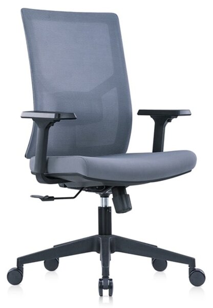 Работен стол RFG Snow Black W, до 120 кг, дамаска/меш, пластмасова база, коригиране височина, лумбална опора, сив