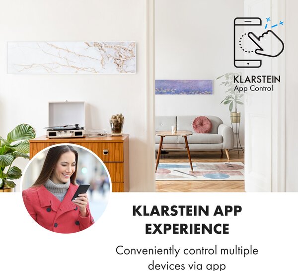 Klarstein Wonderwall Air Art Smart, инфрачервен нагревател, 120 х 30 см, 350 W, приложение, мрамор 2