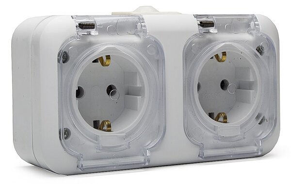 Контакт Двоен ЕВРО НК, ШУКО 2x2P+T, Бял, 16A, 250V, ПКОМ, IP44