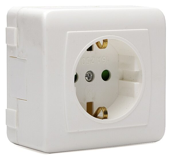Контакт Мираж НК 2P+T, 16A, 250V, Открит монтаж, Бял