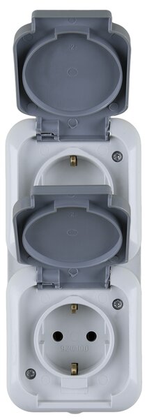Контакт Двоен Вертикален ЕВРО НК, ШУКО 2x2P+T, Сив, 16A, 250V, ПКОМ, IP44