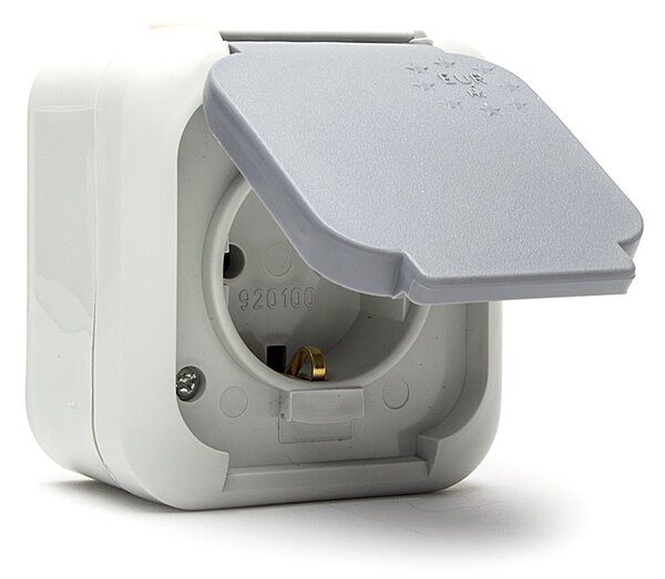 Контакт ЕВРО НК, ШУКО 2P+T, Сив, 16A, 250V, ПКОМ, IP44