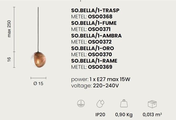 VETRO BELLA 1 Пендел 1ХЕ27 Ф150мм Злато