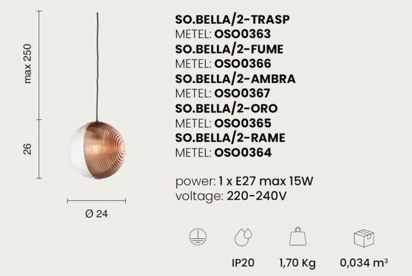VETRO BELLA 2 Пендел 1ХЕ27 Ф240мм Мед