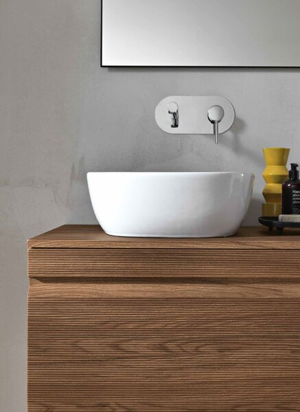 RIO Шкаф за баня 120см с едно чекмедже teak + 2бр. SQUARE Керамична мивка за плот