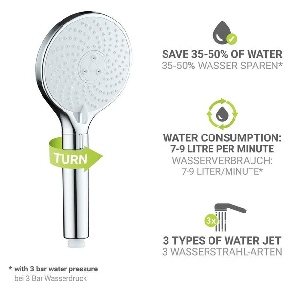 Пластмасова душ глава в блестящо сребрист цвят ø 12 cm Water Saving – Wenko