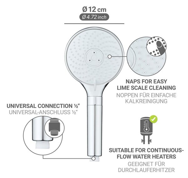 Пластмасова душ глава в блестящо сребрист цвят ø 12 cm Water Saving – Wenko
