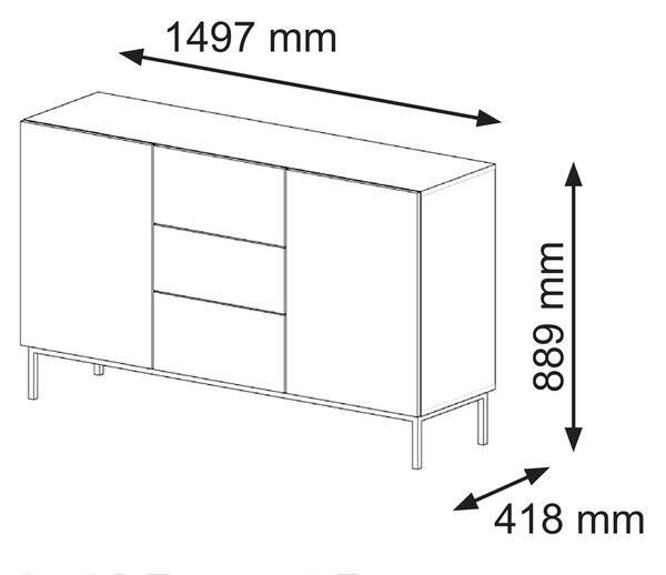 Комод Ravenna B 150 2D3S фрезован фолиран MDF, бял мат/черно