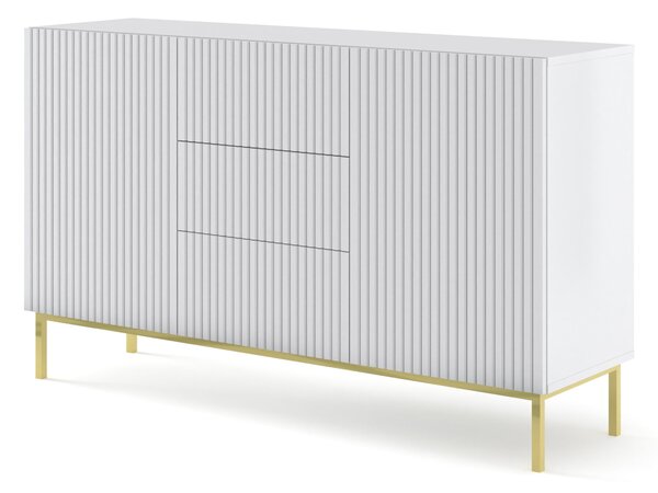 Комод Ravenna B 150 2D3S фрезован фолиран MDF, бял мат/злато