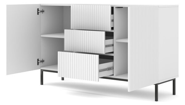 Комод Ravenna B 150 2D3S фрезован фолиран MDF, бял мат/черно