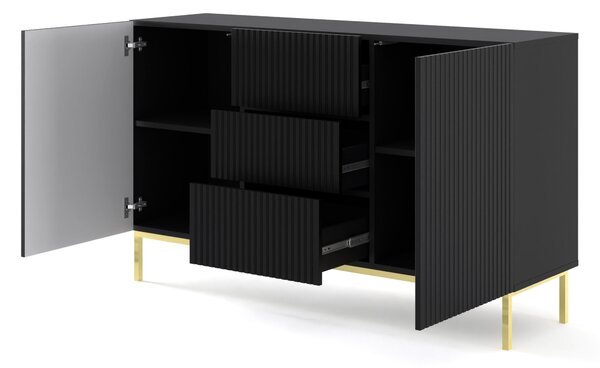 Комод Ravenna B 150 2D3S фрезован фолиран MDF, черен мат/злато