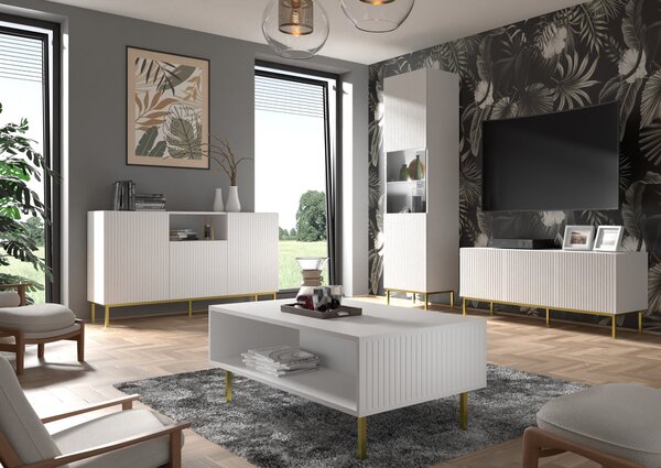 ТВ шкаф Ravenna B 150 3D фрезован фолиран MDF, бял мат/черно