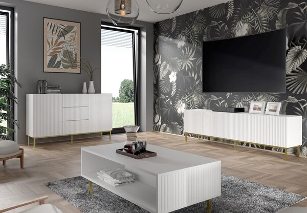 Комод Ravenna B 150 2D3S фрезован фолиран MDF, бял мат/черно