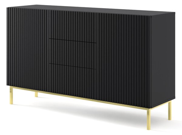 Комод Ravenna B 150 2D3S фрезован фолиран MDF, черен мат/злато