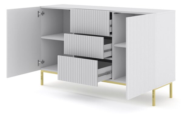 Комод Ravenna B 150 2D3S фрезован фолиран MDF, бял мат/злато