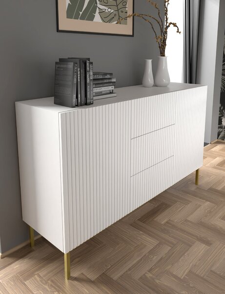 Комод Ravenna B 150 2D3S фрезован фолиран MDF, бял мат/черно