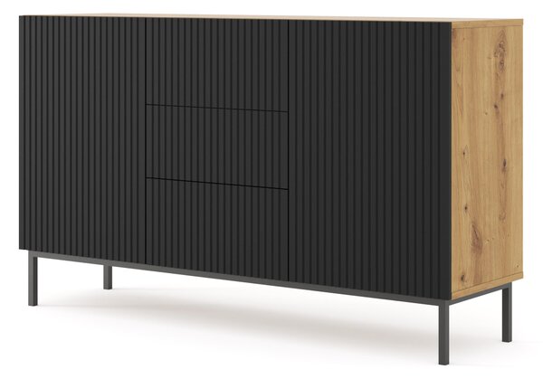 Комод Ravenna B 150 2D3S фрезован фолиран MDF, дъб артисан/черно