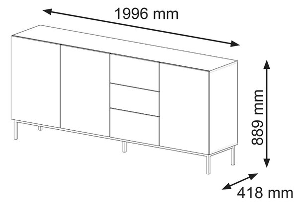Комод Ravenna F 200 3D3S боядисан фрезован MDF, черно/дъб артисан