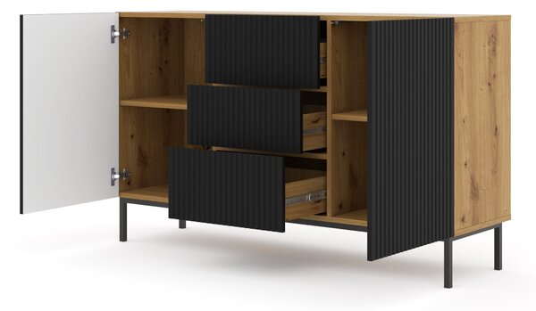 Комод Ravenna B 150 2D3S фрезован фолиран MDF, дъб артисан/черно