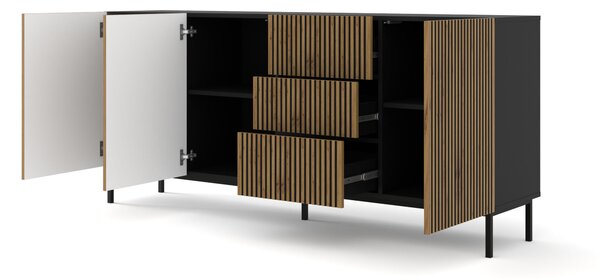 Комод Ravenna F 200 3D3S боядисан фрезован MDF, черно/дъб артисан