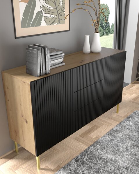 Комод Ravenna B 150 2D3S фрезован фолиран MDF, дъб артисан/черно