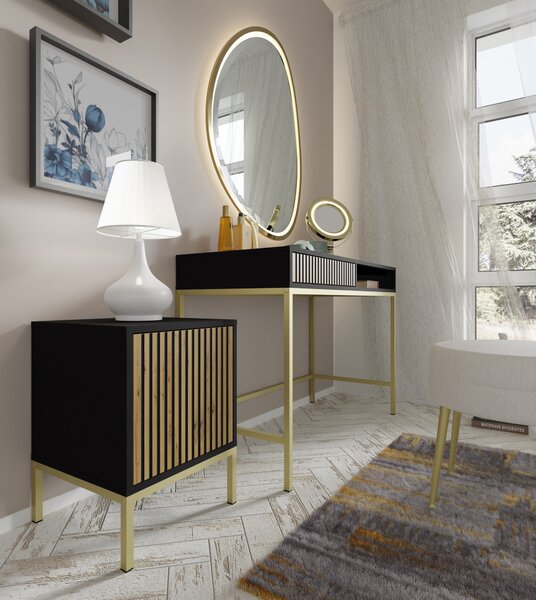 Тоалетка Ravenna F 1S боядисан фрезован MDF, черен мат/дъб артисан/злато