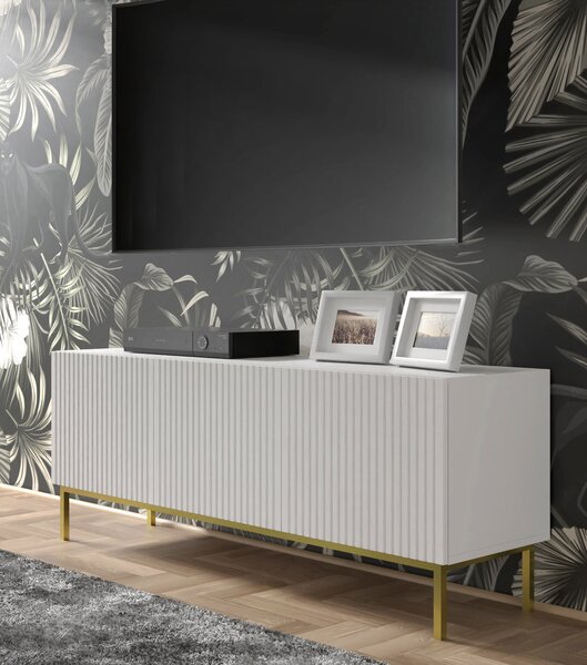 ТВ шкаф Ravenna B 150 3D фрезован фолиран MDF, бял мат/черно
