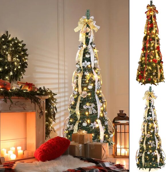 Merrypine™ сгъваема украсена коледна елха, Сребърно