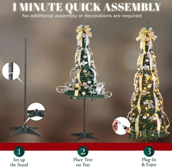 Merrypine™ сгъваема украсена коледна елха, Сребърно