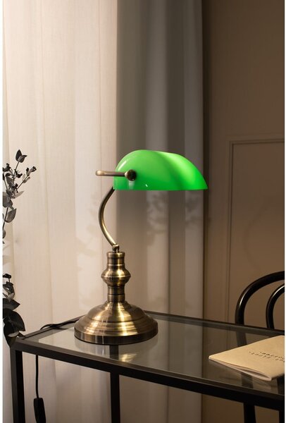 Stolní lampa v zelené a mosazné barvě Markslöjd Bankers, výška 42 cm