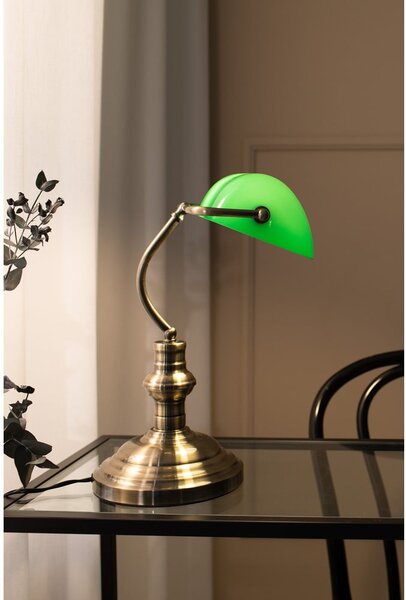 Stolní lampa v zelené a mosazné barvě Markslöjd Bankers, výška 42 cm