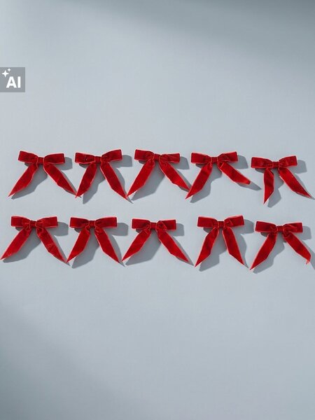 Sinsay - Кадифени коледни панделки 10 pack - червeн